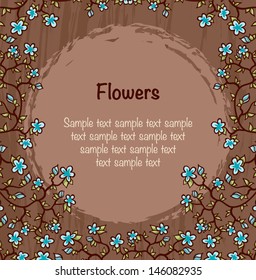 Beautiful card with flowers and fresh leaves. Vector template with floral elements. Vector file has few layers for easy using. 