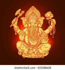 Beautiful card with God Ganesha. Vector illustration