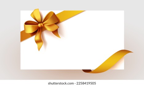 Beautiful card. Golden ribbon around blank white paper. Vector illustration