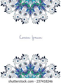 Beautiful card Hand drawn with Feather. Card of mandala in vector, any other kind of design, birthday and other holiday Watercolor illustration. Pattern with peacock, background, kaleidoscope, india