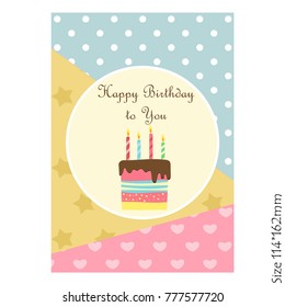 Beautiful card happy Birthday. Vector invitation with cake and a beautiful pastel background . Vector illustration.