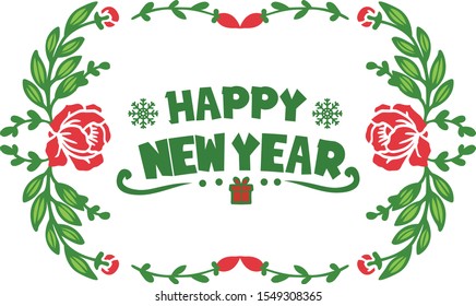 Beautiful card happy new year with elegant red flower frame shape. Vector
