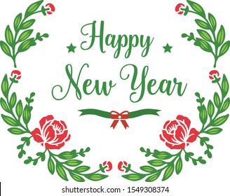 Beautiful card happy new year with elegant red flower frame shape. Vector