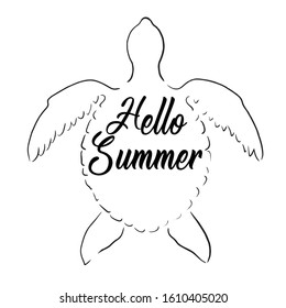 Beautiful card Hello summer with turtle vector illustration