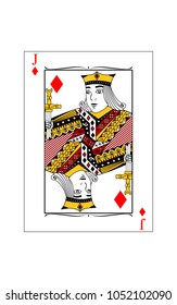 The beautiful card of the Jack of diamonds in classic style.
