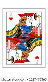 The beautiful card of the Jack of hearts in classic style.