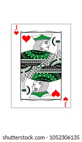 The beautiful card of the Jack of hearts in classic style.