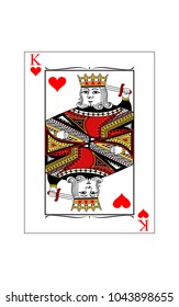 The beautiful card of the king of hearts in classic style.