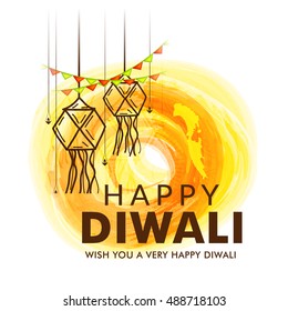 A beautiful card with line art decorated floral diya background of indian festival for diwali celebration.