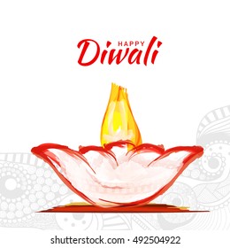 A beautiful card with line art decorated floral diya background of indian festival for diwali celebration.