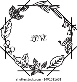 Beautiful card of love, romantic, with nature leaves and elegant floral frame. Vector