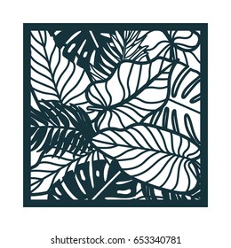 Beautiful Card With Palm Tree Leaves. Rain Forest Motif. Vector Template For Laser Cutting. Can Be Used As Invitation, Envelope, Greeting Card. Paper Craft Silhouette.