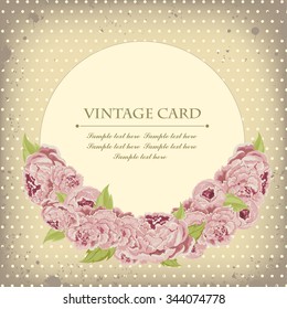 Beautiful card with peonies for congratulations and wishes