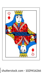 The beautiful card of the queen of diamonds in classic style.