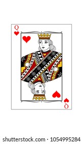 The beautiful card of the queen of hearts in classic style.