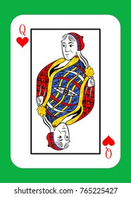 The beautiful card of the Queen of hearts in classic style.