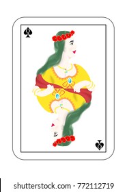 The beautiful card of the Queen of peaks in classic style.