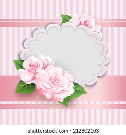 Beautiful card with roses and a place for an inscription for congratulation or invitation