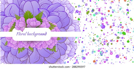 Beautiful card with a round wreath of different flowers. Vector llustration