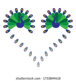 Beautiful card with space for your text. Two peacocks with open tails face each other, forming heart shape. Original design and vibrant colours of green, blue and yellow are perfect for Valentine