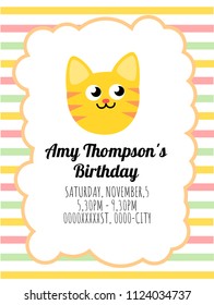 Beautiful card template for birthday with the face of a cat