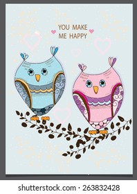 beautiful card with two words on a branch,hearts