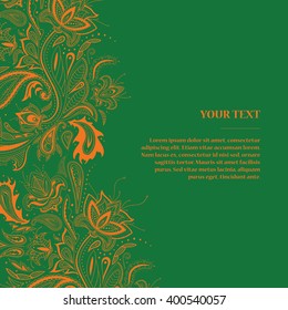 Beautiful Card With Vintage Hand-drawn Floral Elements. Vector Illustration With Luxury Lace Festive Ornament. Floral Arabic, Indian, Turkish motifs.