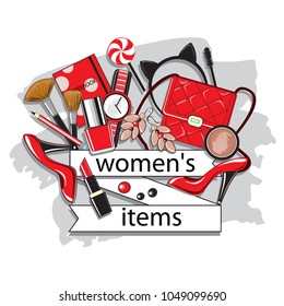 beautiful card with beautiful women`s items