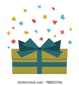 Beautiful cardboard and paper gift box with lid and ribbon. Vector illustration
