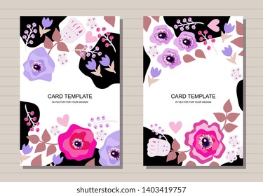 Beautiful cards design with flowers. Creative template for invitation, greeting cards, poster, flyer, brochure.