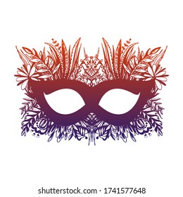 Beautiful carnival mask with lace in floral motif. Vector illustration.