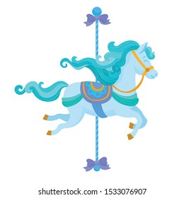 Beautiful carousel horse decorated with garlands