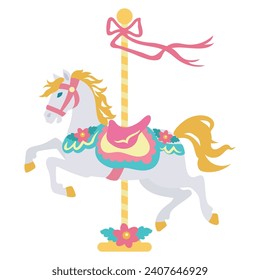 Beautiful carousel horse vector cartoon illustration