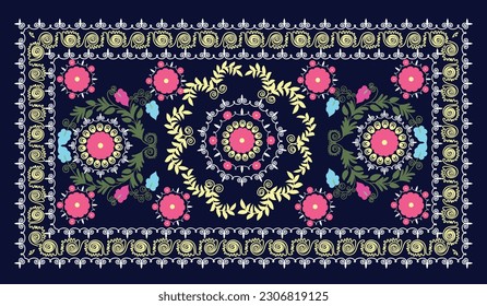 Hermoso patrón de moqueta, diseñado para almohadas y para otros interiores. Productos textiles tradicionales en Uzbekistán.
