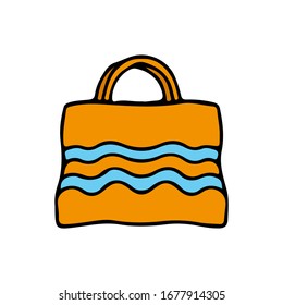 Beautiful cartoon bag icon. Side view. Vector graphic hand drawing. Isolated object on a white background. Isolate.