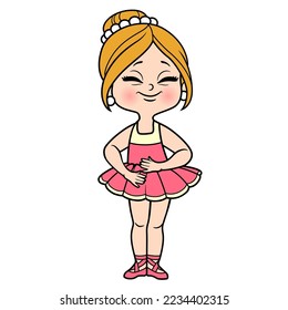 Beautiful cartoon ballerina girl in lush tutu stand on a white background  color variation for coloring page isolated on a white background