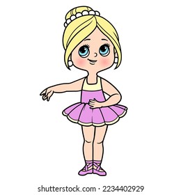 Beautiful cartoon ballerina girl in lush tutu outlined for coloring isolated on a white background