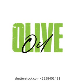 Beautiful cartoon black and green lettering text olive oil. design for restaurant, café, menu or for organic cosmetic with olive oil. Packaging décor, logo, banner, illustration