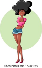 Beautiful cartoon black woman wearing shorts