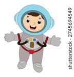 Beautiful cartoon boy in the space suit