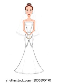 beautiful cartoon brown  hair bride