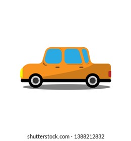 Beautiful, cartoon car on a white background. Yellow car. Vector illustration.