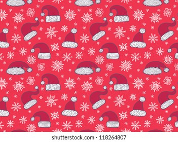 Beautiful cartoon christmas seamless vector pattern in red colors