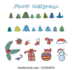 Beautiful cartoon christmas set of different design elements