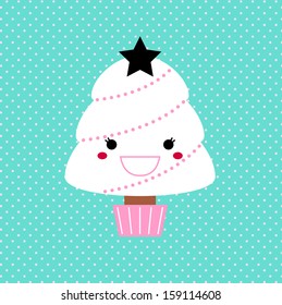 Beautiful cartoon Christmas Tree. Vector Illustration 