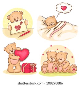 Beautiful cartoon collection of cute valentine Teddy Bears.