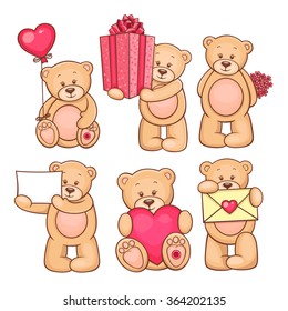 Beautiful Cartoon Collection Of Cute Valentine Teddy Bears.