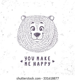 Beautiful cartoon doodle cute bear in sketch style. Vector illustration