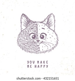 Beautiful cartoon doodle cute bi-color cat in sketch style. Vector illustration