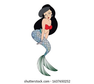 Beautiful cartoon fish girl vector commercial use